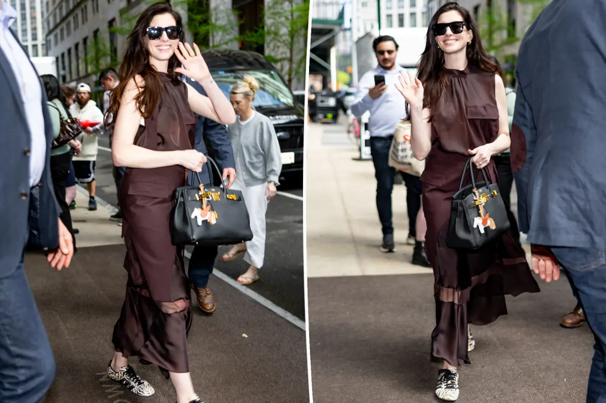 Anne Hathaway wears Adidas Tokyo sneakers during ‘Devil Wears Prada’ press tour